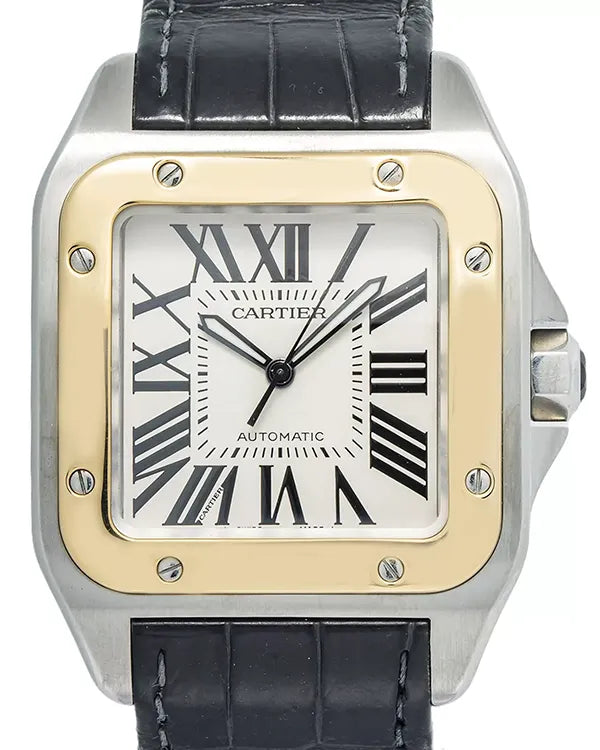 Cartier Santos 100 De Cartier 38MM Off-White Dial Leather Strap (W20072X7)