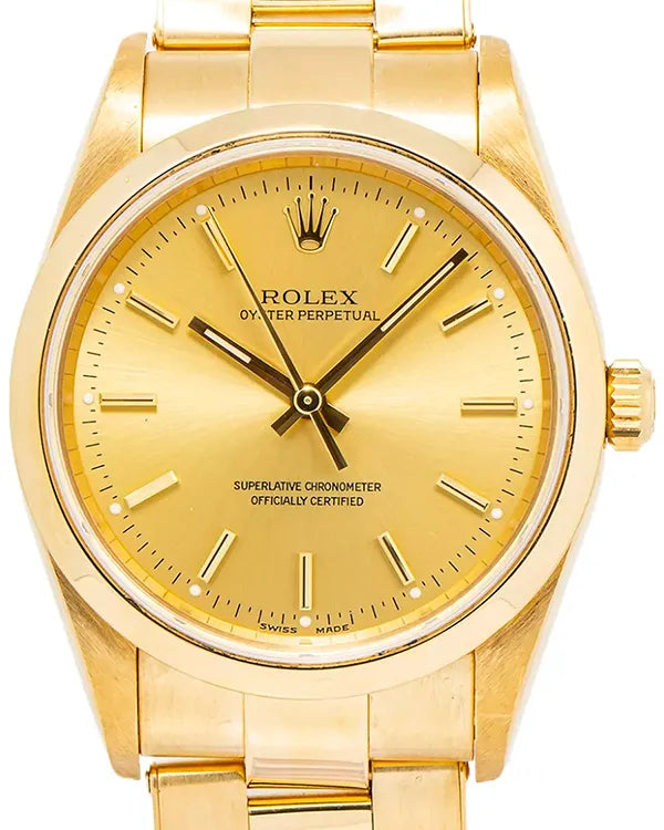 Rolex Oyster Perpetual 34MM Champagne Dial Yellow Gold Oyster Bracelet (14208M)