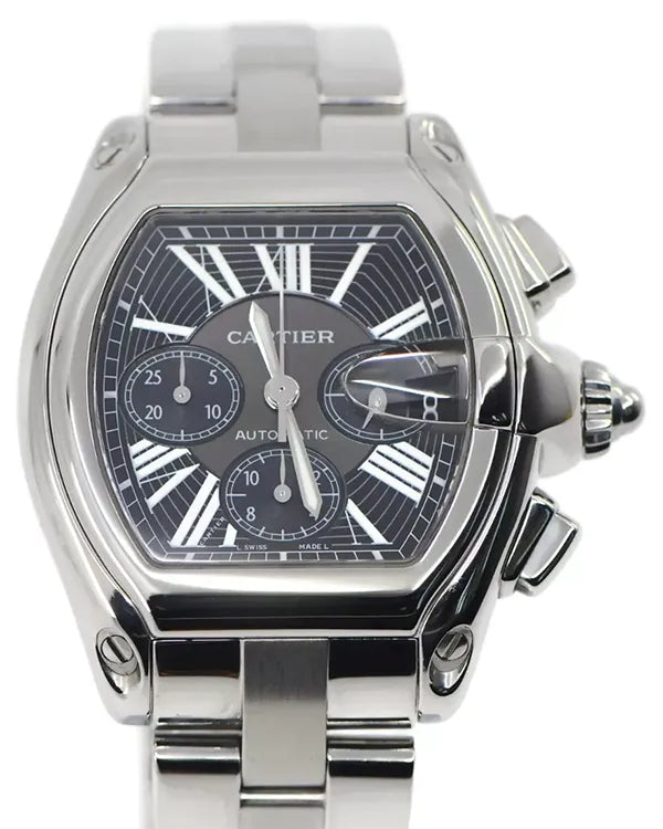 Cartier Roadster XL Chronograph 43MM Black Dial Steel Bracelet (W62020X6)