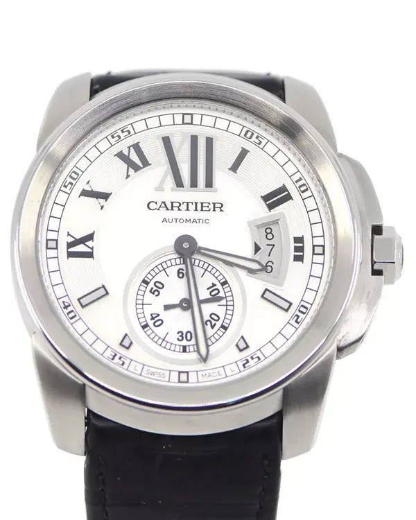 Cartier Calibre de Cartier 42MM Silver Dial Leather Strap (W7100037)