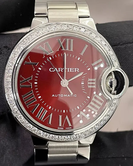 2022 Cartier Ballon Bleu 33MM Red Dial Steel Bracelet (WSBB0052)