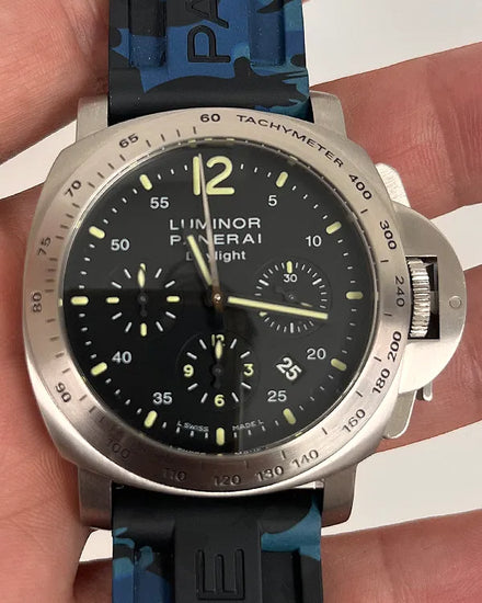 2008 Panerai Luminor Chrono 44MM Black Dial Aftermarket Rubber Strap (PAM00236)