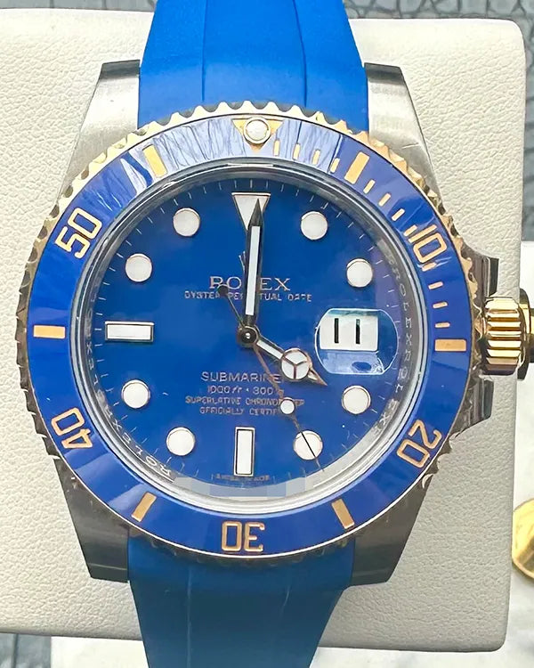 Rolex Submariner Date "Bluesy" 40MM Blue Dial Aftermarket Rubber Strap (116613LB)