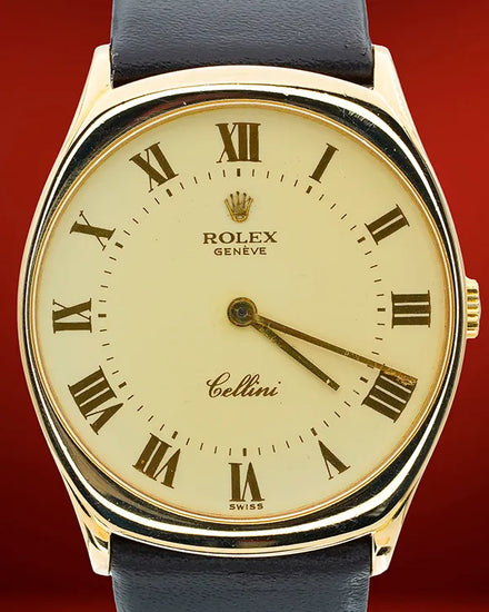 1976 Rolex Cellini 18K Gold 31MM Champagne Dial Aftermarket Leather Strap (4133)