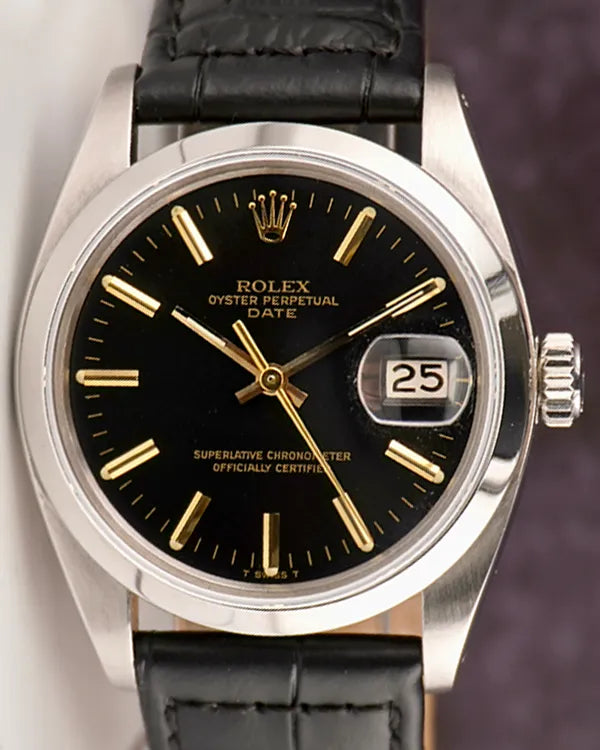 Rolex Oyster Perpetual Date 34MM Black Dial Aftermarket Leather Strap (1500)