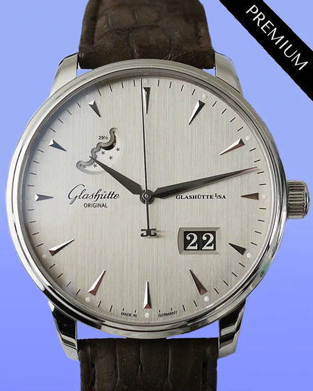 2024 Glashütte Original Senator Panorama Excellence Moon Phase 42MM Galvanized Silver Grey Dial Leather Strap (1-36-04-03-02-31)