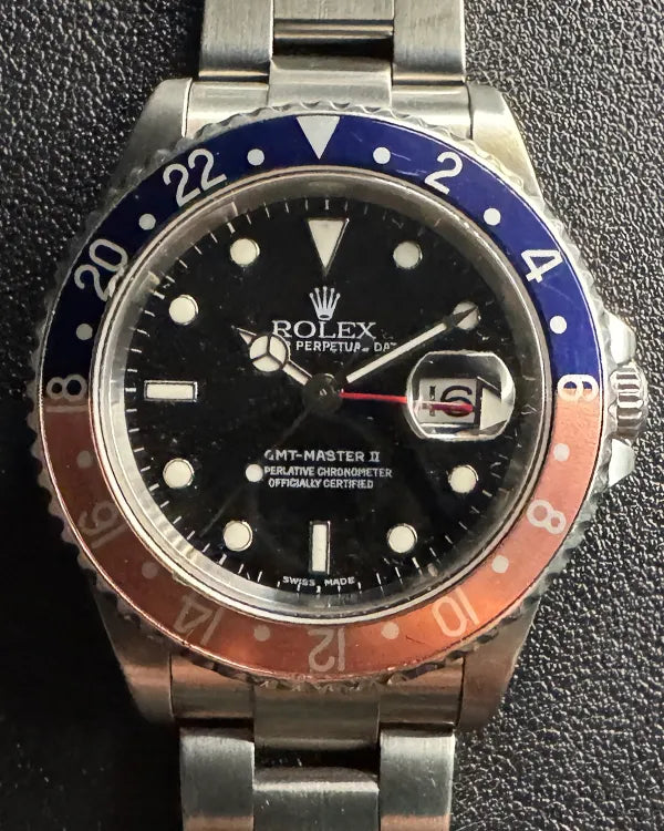 2002 (Y Serial) Rolex GMT-Master II "Pepsi" 40MM Black Dial Oyster Bracelet (16710)