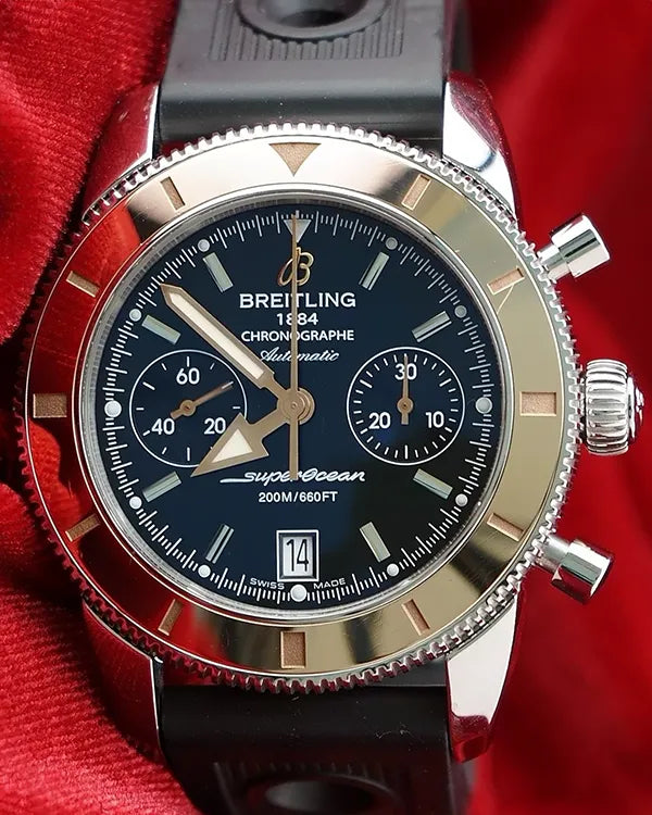 2014 Breitling Superocean Heritage 44MM Black Dial Rubber Strap (U23370)