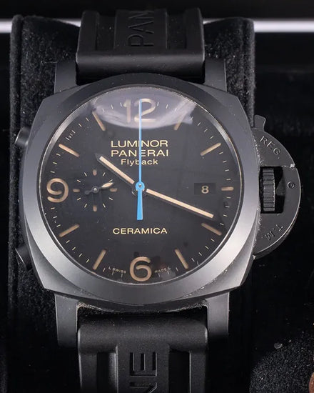 2016 Panerai Luminor 1950 3 Days Chrono Flyback L.E. 44MM Black Dial Rubber Strap (PAM00580)