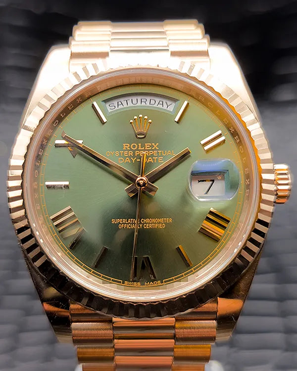 (Y Serial) Rolex Day-Date 40MM Green Dial Rose Gold President Bracelet (228235)