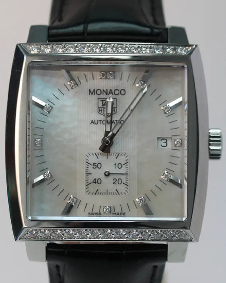 2012 Tag Heuer Monaco 37MM Mother of Pearl Dial Leather Strap (WW2114.FC6215)