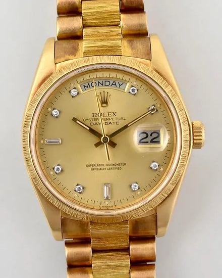 Rolex Day-Date 36MM Champagne Dial Yellow Gold President "Bark" Bracelet (18038)