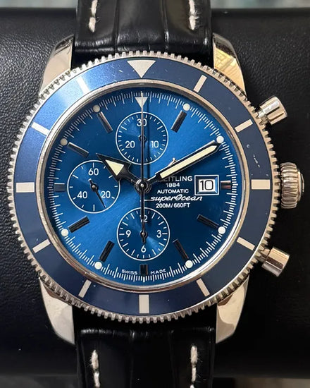 2016 Breitling Superocean Heritage Chronograph 46MM Blue Dial Leather Strap (A1332016/C758)