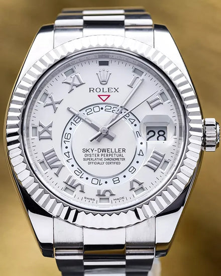 2013 Discontinued Rolex Sky-Dweller 42MM Ivory Dial White Gold Bracelet (326939)