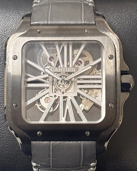 2021 Cartier Santos De Cartier 39.8MM Skeleton Dial Leather Strap (WHSA0009)