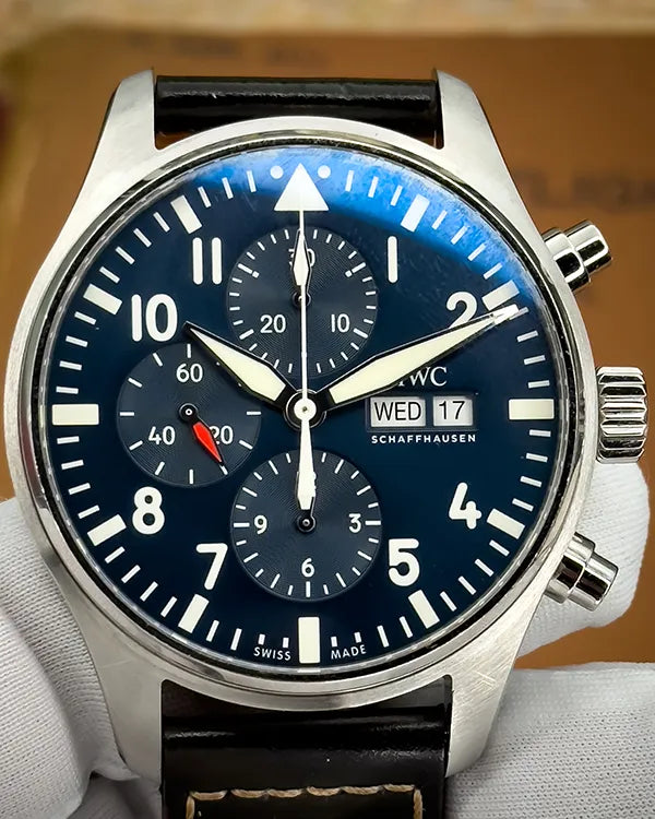 2020 IWC Schaffhausen Pilot Chronograph "Le Petit Prince" (IW377714) 43MM Blue Dial Leather Strap