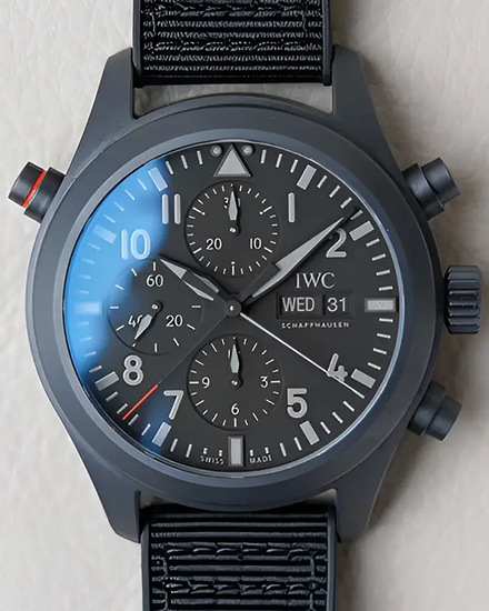 2023 IWC Schaffhausen Pilot Double Chronograph 44MM Black Dial Textile Strap (IW371815)