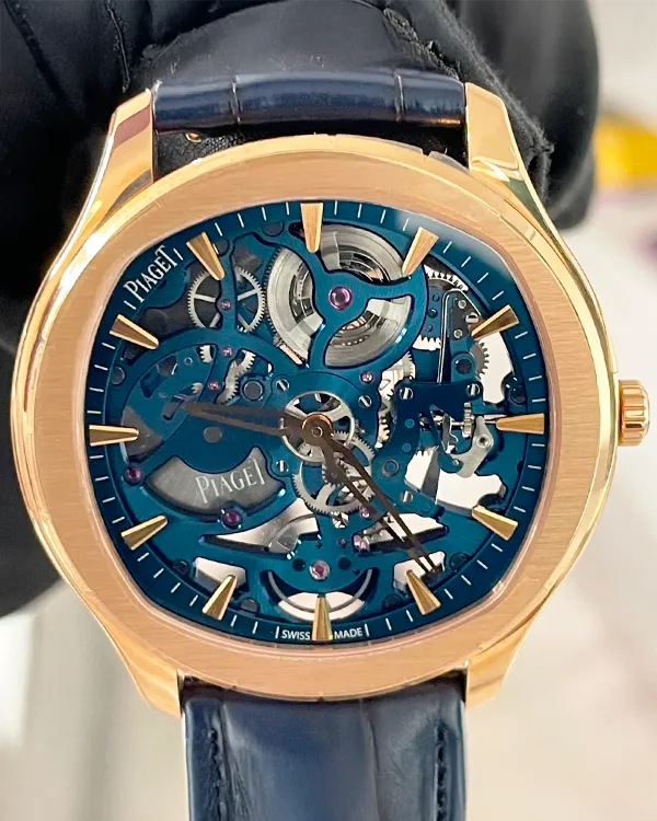 2022 Piaget Polo Skeleton Ultra-Thin 42MM Blue Skeleton Dial Leather Strap (G0A46009)