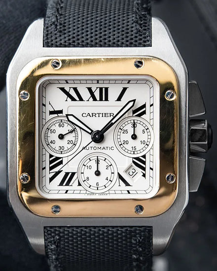 Cartier Santos 100 41MM White Dial Aftermarket Textile Strap (W20091X7)