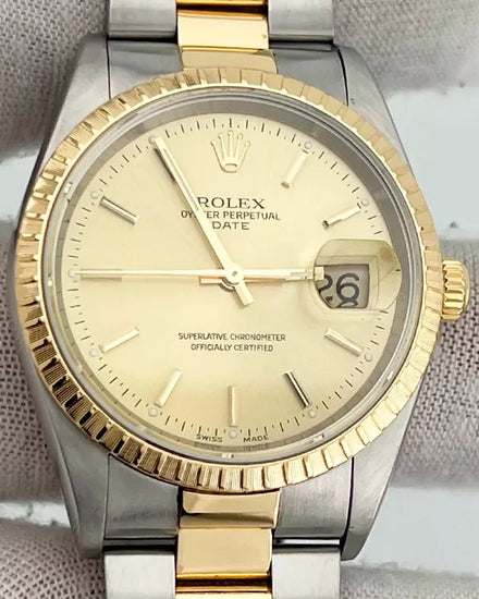 2001 Rolex Oyster Perpetual Date 34MM Champagne Dial Two-Tone Bracelet (15223)