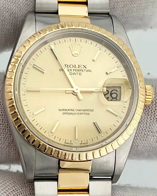 2001 Rolex Oyster Perpetual Date 34MM Champagne Dial Two-Tone Bracelet (15223)