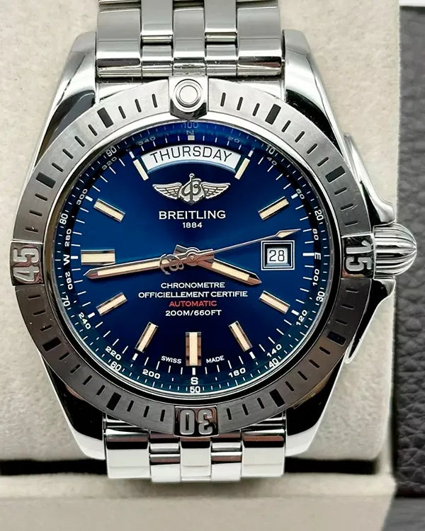 2016 Breitling Galactic Day-Date 44MM Blue Dial Steel Bracelet (A45320)