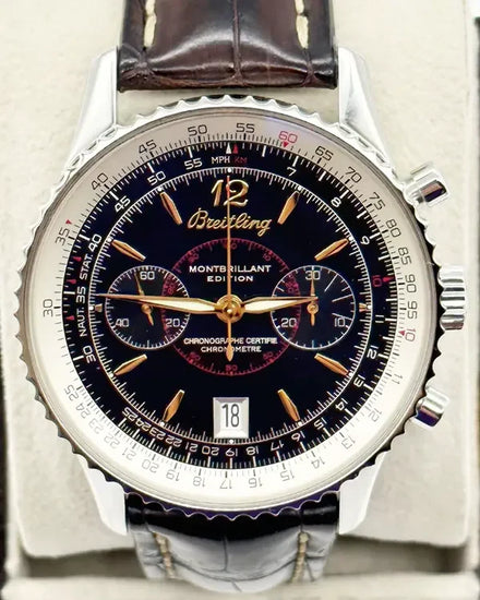 2005 Breitling Montbrillant 43MM Black Dial Leather Strap (A48330)