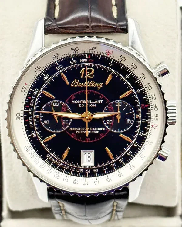 2005 Breitling Montbrillant 43MM Black Dial Leather Strap (A48330)