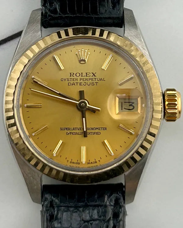1978 (5.5 Mill. Serial) Rolex Lady-Datejust 26MM Champagne Dial Aftermarket Leather Strap (6917)