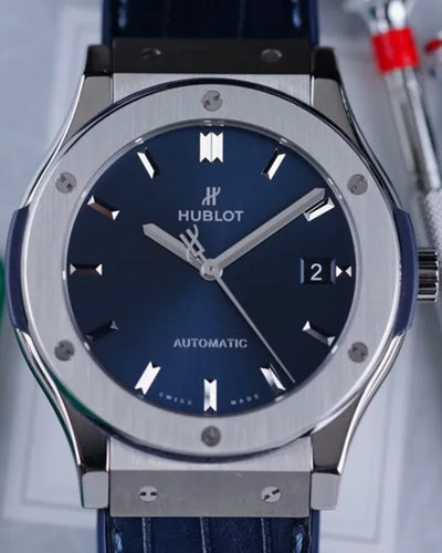 Hublot Classic Fusion 45MM Blue Dial Leather/Rubber Strap (511.NX.7170.LR)