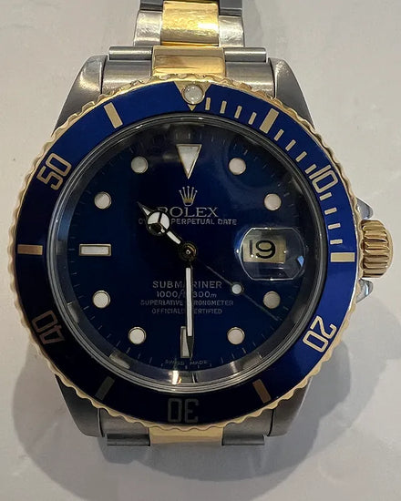 2002 (Y Serial) Rolex Submariner Date "Bluesy" 40MM Blue Dial Two-Tone Oyster Bracelet (16613)