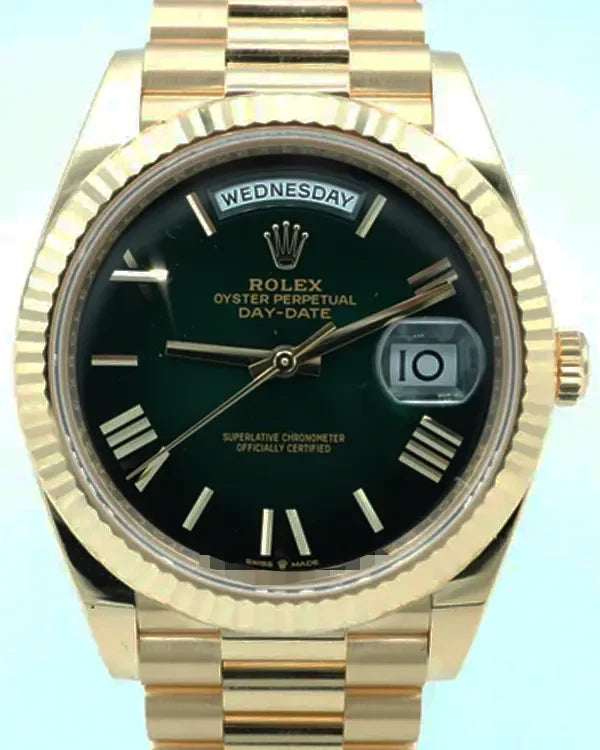 Rolex Day-Date 40MM Green "Ombré" Dial Yellow Gold President Bracelet (228238)