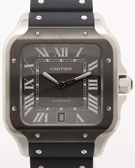 Cartier Santos De Cartier 39.8MM Grey Dial Rubber Strap (WSSA0037)