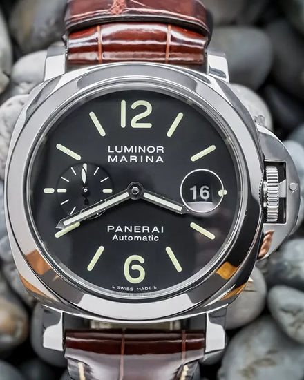 Panerai Luminor Marina Automatic 44MM Black Dial Leather Strap (PAM00104)