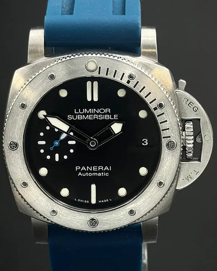2019 Panerai Submersible 1950 3 Days 42MM Black Dial Aftermarket Rubber Strap (PAM00682)