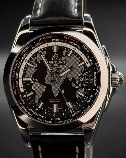 2021 Breitling Galactic Unitime 44MM Black Dial Leather Strap (WB3510U4/BD94)