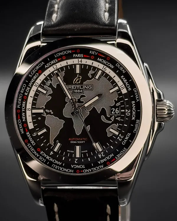 2021 Breitling Galactic Unitime 44MM Black Dial Leather Strap (WB3510U4/BD94)