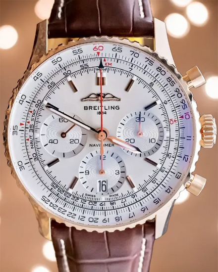 2024 Breitling Navitimer 1 B01 Chronograph 41MM Silver Dial Leather Strap (RB0139211G1P1)