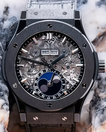 Hublot Classic Fusion Aerofusion Moonphase 45MM Skeleton Dial Leather Strap (517.CX.0170.LR)