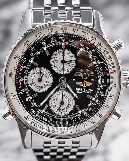 Breitling Navitimer Montbrillant Olympus 43MM Black Dial Steel Bracelet (A19340)