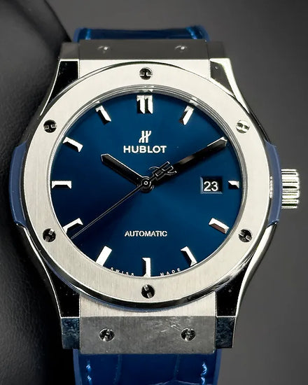 Hublot Classic Fusion 42MM Blue Dial Rubber OEM Alligator Strap (542.NX.7170.LR)