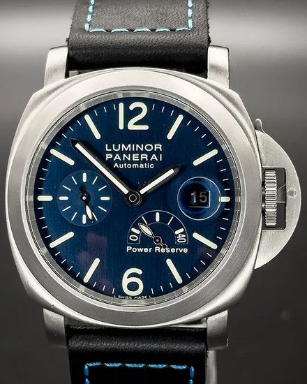 Panerai Luminor Power Reserve 44MM Titanium Blue Dial Leather Strap (PAM00093)