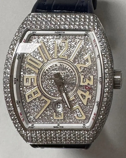 Franck Muller Vanguard 44MM Diamond Pavé Dial Aftermarket Leather Strap (V45 SC DT)