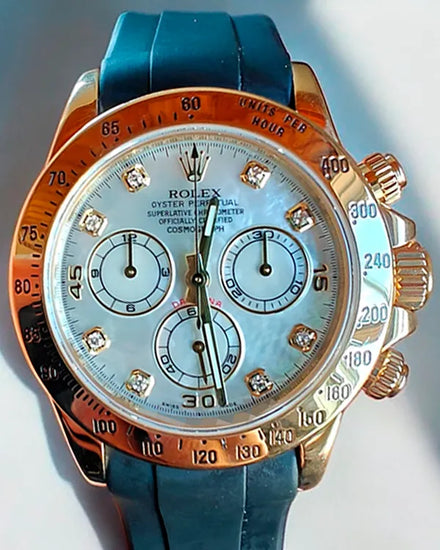 Rolex Cosmograph Daytona 40MM Mother of Pearl Dial Aftermarket Rubber Strap (116528)