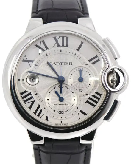 Cartier Ballon Bleu 44MM Silver Dial Leather Strap (W6920003)