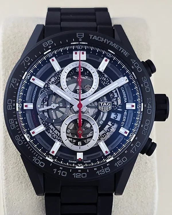 No Reserve - 2018 Tag Heuer Carrera Calibre HEUER 01 43MM Skeleton Dial Ceramic Bracelet (CAR2090.BH0729)