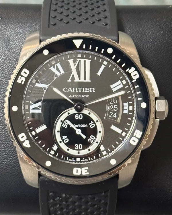 Cartier Calibre de Cartier Diver 43.5MM Black Dial Rubber Strap (W7100056)