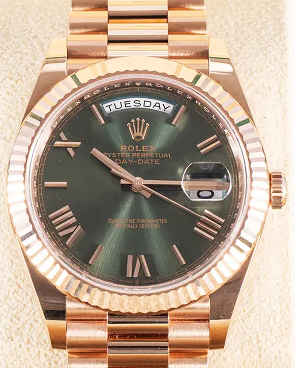 2022 Rolex Day-Date 40MM Green Dial Rose Gold President Bracelet (228235-0025)