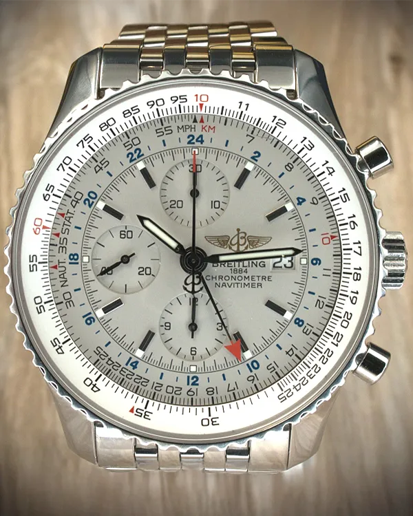 Breitling Navitimer World 46MM Silver Dial Steel Bracelet (A2432212/G571)