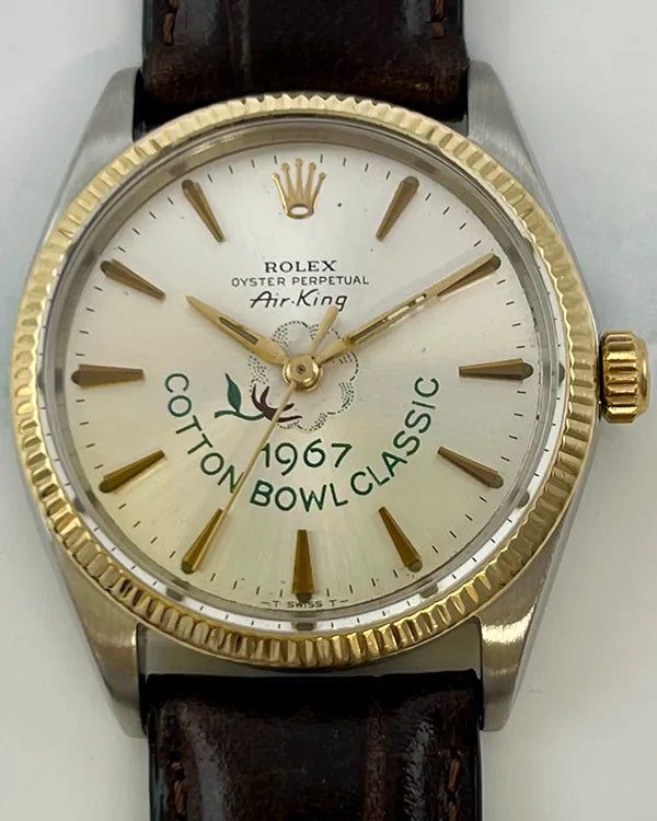 1967 Rolex Air-King "Cotton Bowl Classic" 34MM Silver Dial Aftermarket Leather Strap (5501)